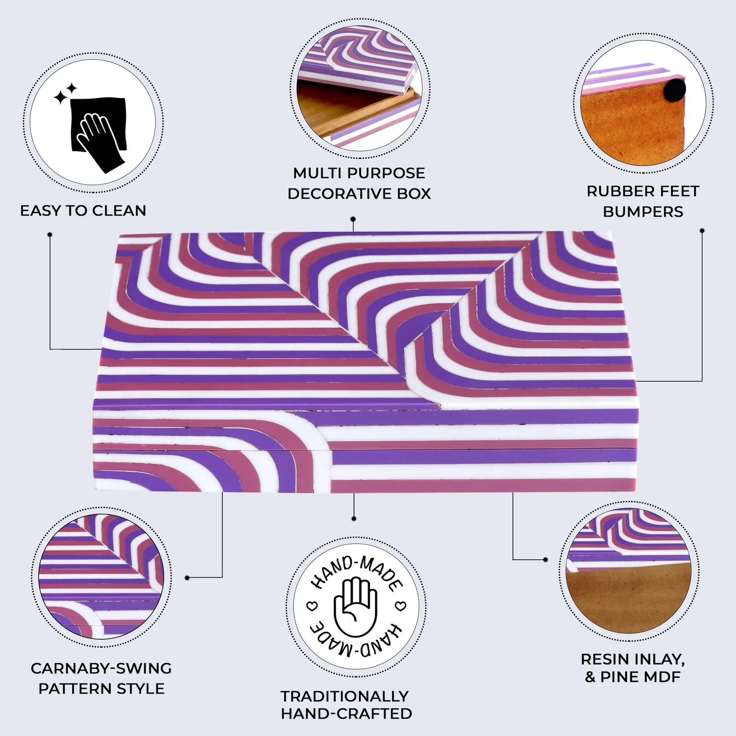 Decorative Storage Box Carnaby Swing Resin Inlay 8 x 6 x 1.5 inch - Concordia Style Boutique