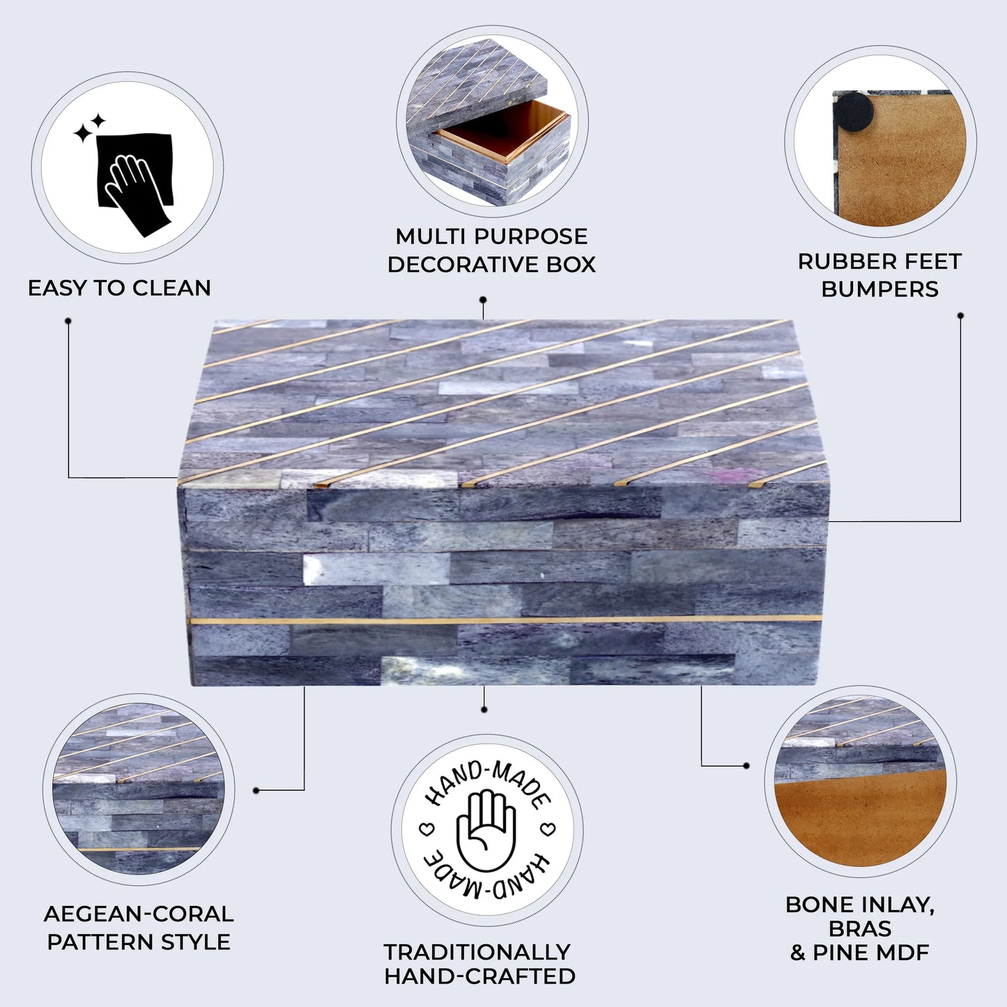 Aegean Coral Bone Inlay & Brass Decorative Storage Box in 2 Sizes - Concordia Style Boutique