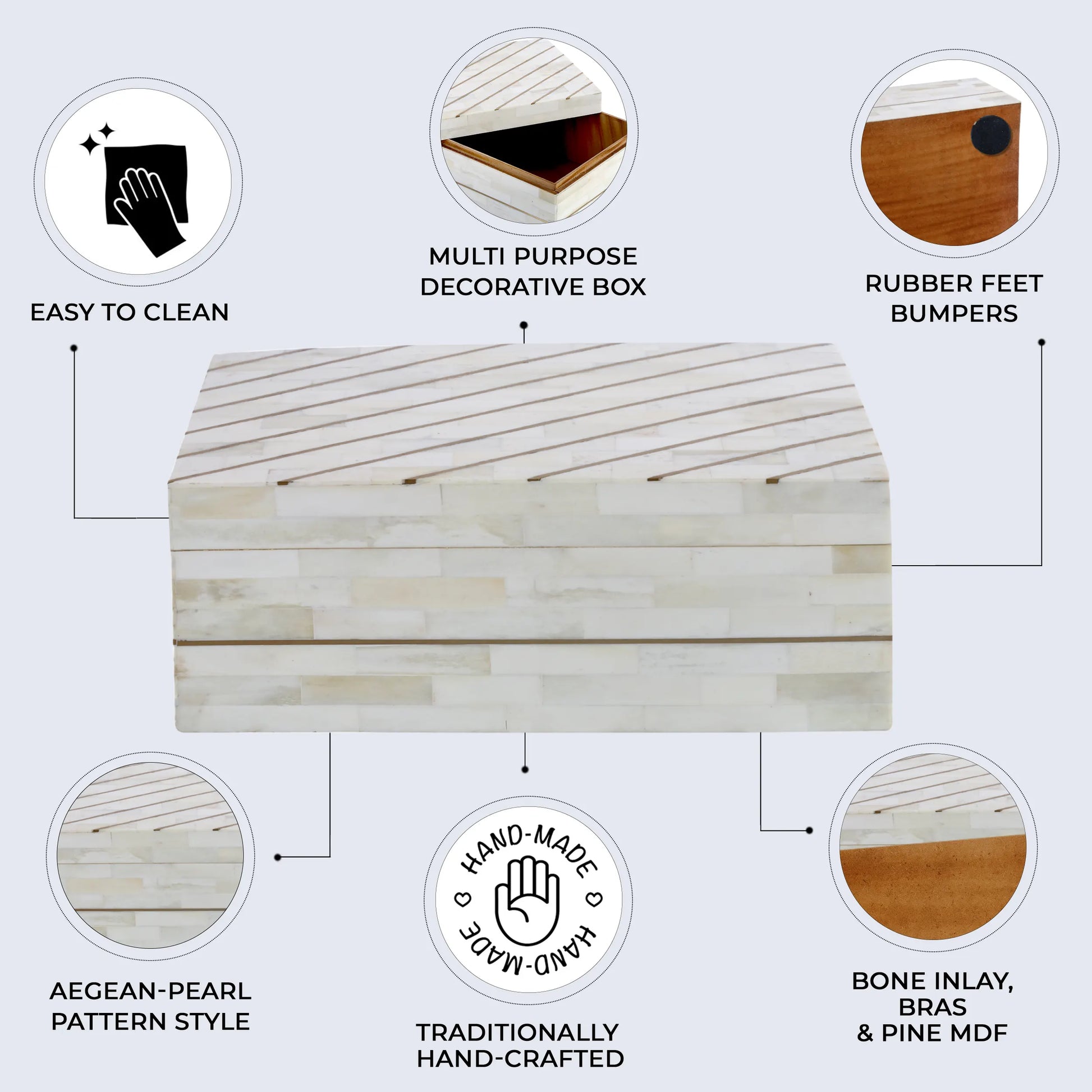 Aegean Pearl Bone Inlay & Brass Decorative Storage Box in 2 Sizes - Concordia Style Boutique