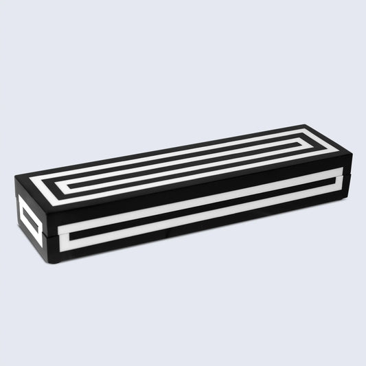 Decorative Storage Box Medley Concentrics Resin Inlay in 8 Sizes, Black & White - Concordia Style Boutique