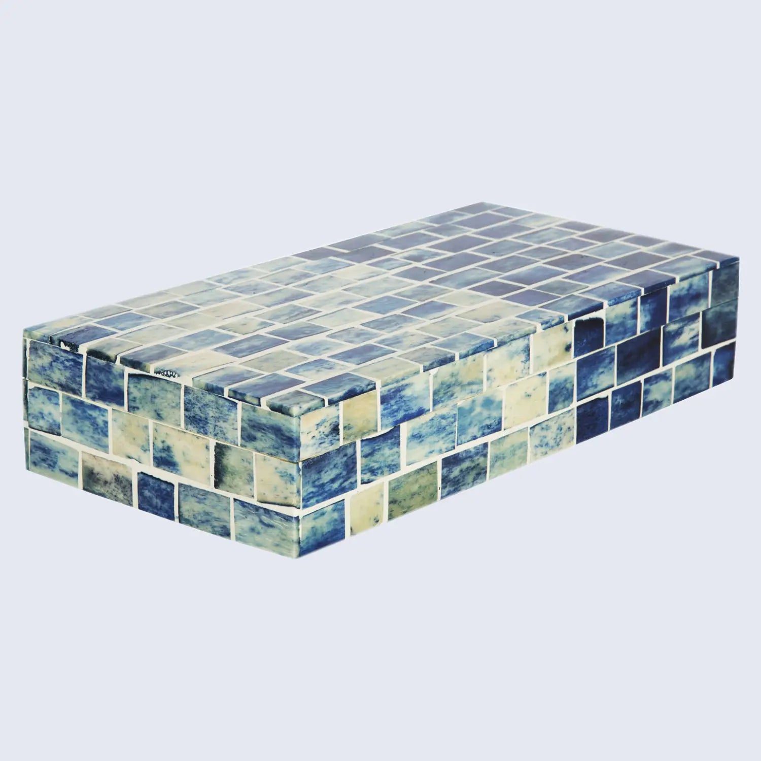 Decorative Storage Box Indigo Mosaic Bone & Resin Inlay in 2 Sizes - Concordia Style Boutique