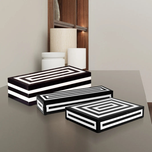 Decorative Boxes Medley Concentric Pattern Combo Bone Inlay Collection, Set of 3 - Concordia Style Boutique