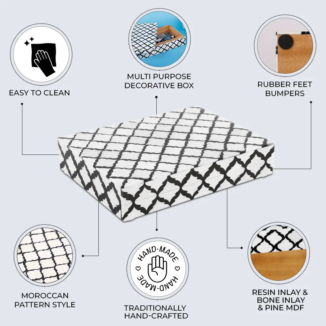 Moroccan Bone & Resin Inlay Decorative Storage Box in 9 Sizes, Black & White - Concordia Style Boutique