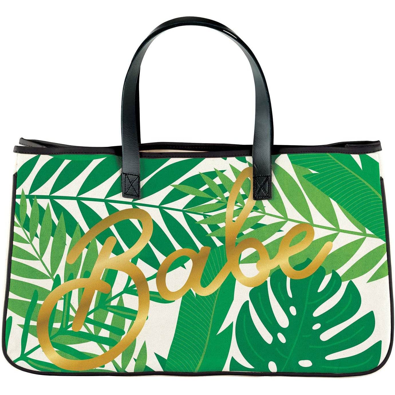 Babe Palm Leaves Large Rectangular Tote Bag | Genuine Leather Handles - Concordia Style Boutique