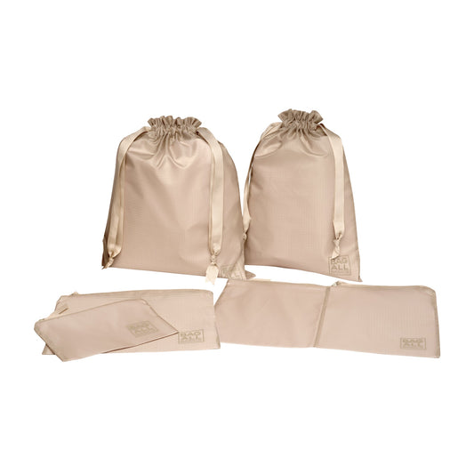 Packing Bags Set in Recycled Nylon, 5-pack, Taupe - Concordia Style Boutique