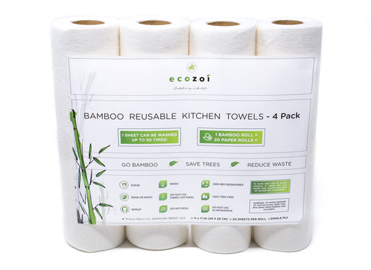 Reusable Bamboo Kitchen Paper Towels - Tree-Free, Eco-Friendly Rolls, 4-Pack - Concordia Style Boutique