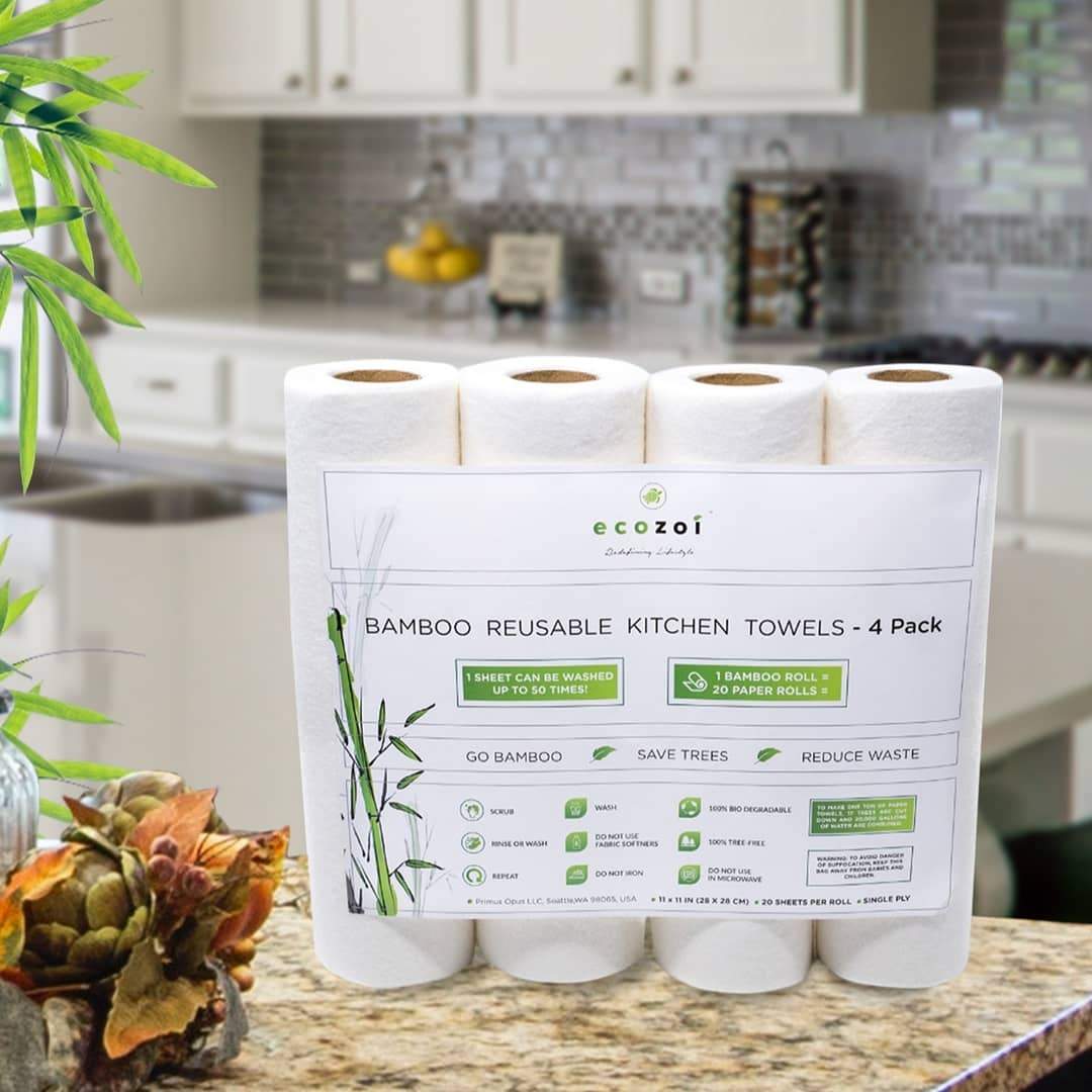 Reusable Bamboo Kitchen Paper Towels - Tree-Free, Eco-Friendly Rolls, 4-Pack - Concordia Style Boutique