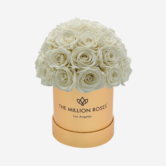 Basic Gold Superdome Box | White Roses