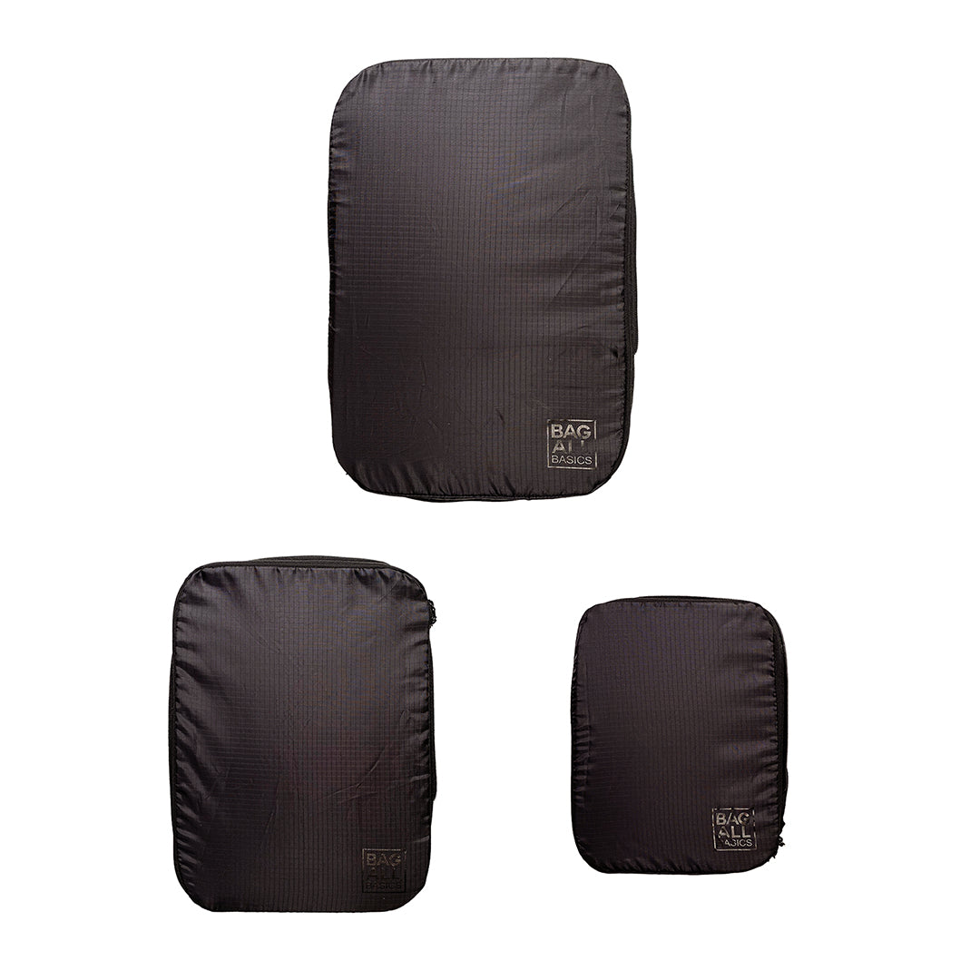 Re-cycled and Reinforced Nylon Compression Packing Cubes, 3-pack Black - Concordia Style Boutique