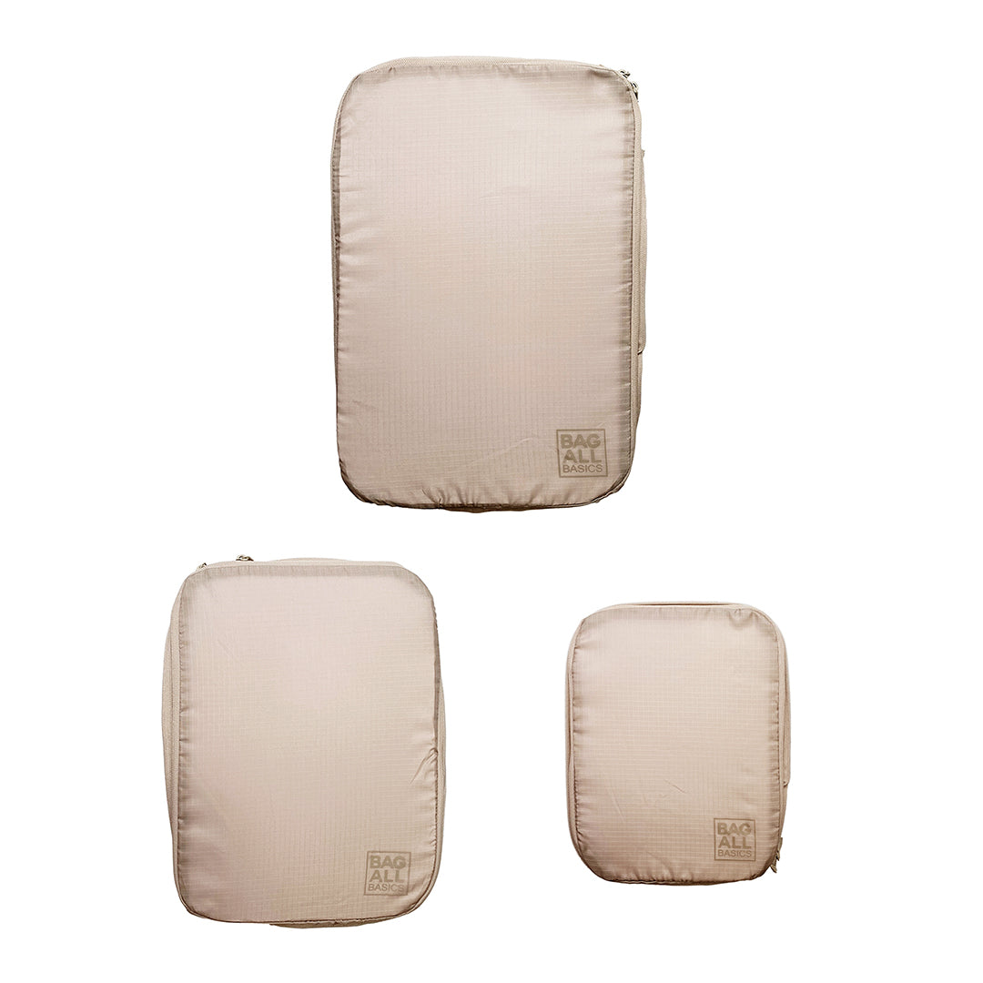 Re-cycled and Reinforced Nylon Compression Packing Cubes, 3-pack Taupe - Concordia Style Boutique