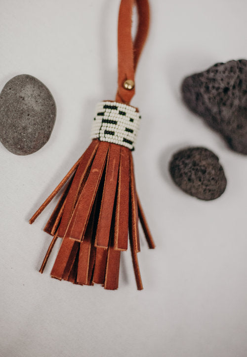 Beaded Leather Tassel Fob
