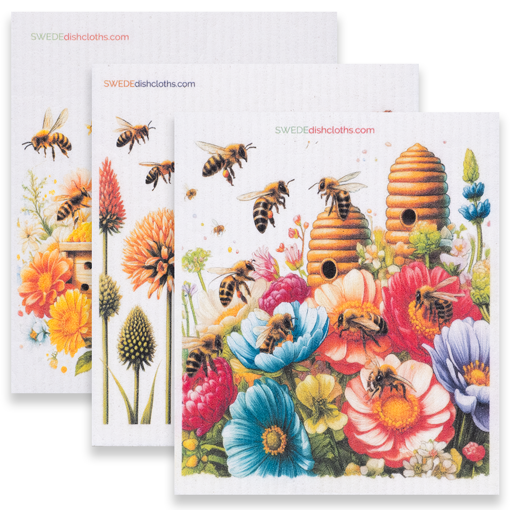 Eco-Friendly Swedish Dishcloths - Mixed Bees 2024 Set of 3 (Paper Towel Replacements, One of Each Design) - Concordia Style Boutique