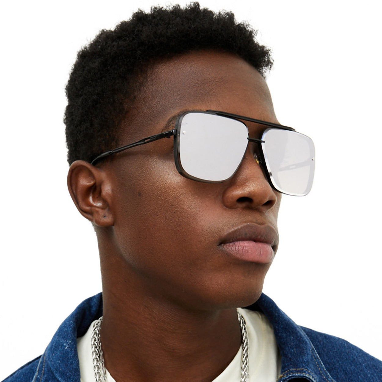 Bella - Chrome Black Oversized Squared Aviators - Concordia Style Boutique