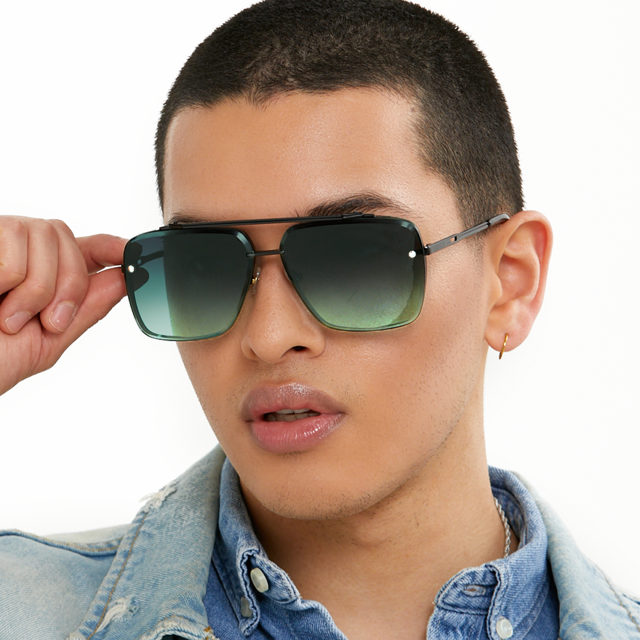 Bella - Dark Green Oversized Squared Aviators - Concordia Style Boutique