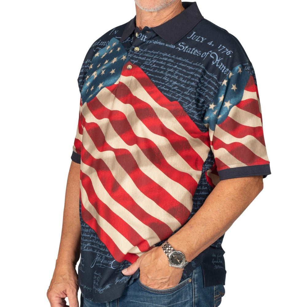 Men's Patriotic Waving American Flag 100% Cotton Polo Shirt - Premium shirt from The Flag Shirt - Just $39.99! Shop now at Concordia Style Boutique
