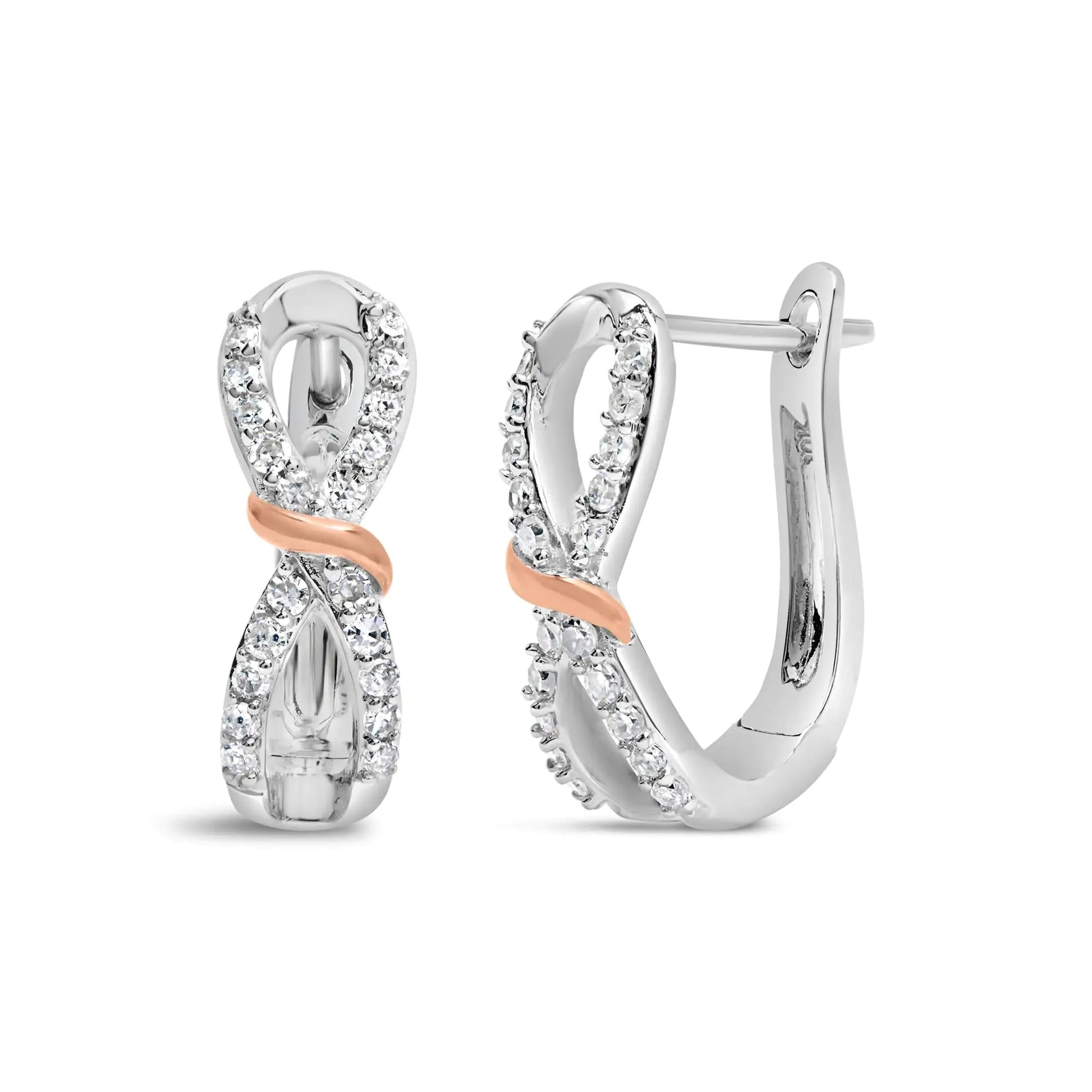 *3 Left* 10K White and Rose Gold 1/3 Cttw Diamond Infinite and Ribbon Hoop Earrings (H-I Color, I1-I2 Clarity) - Concordia Style Boutique