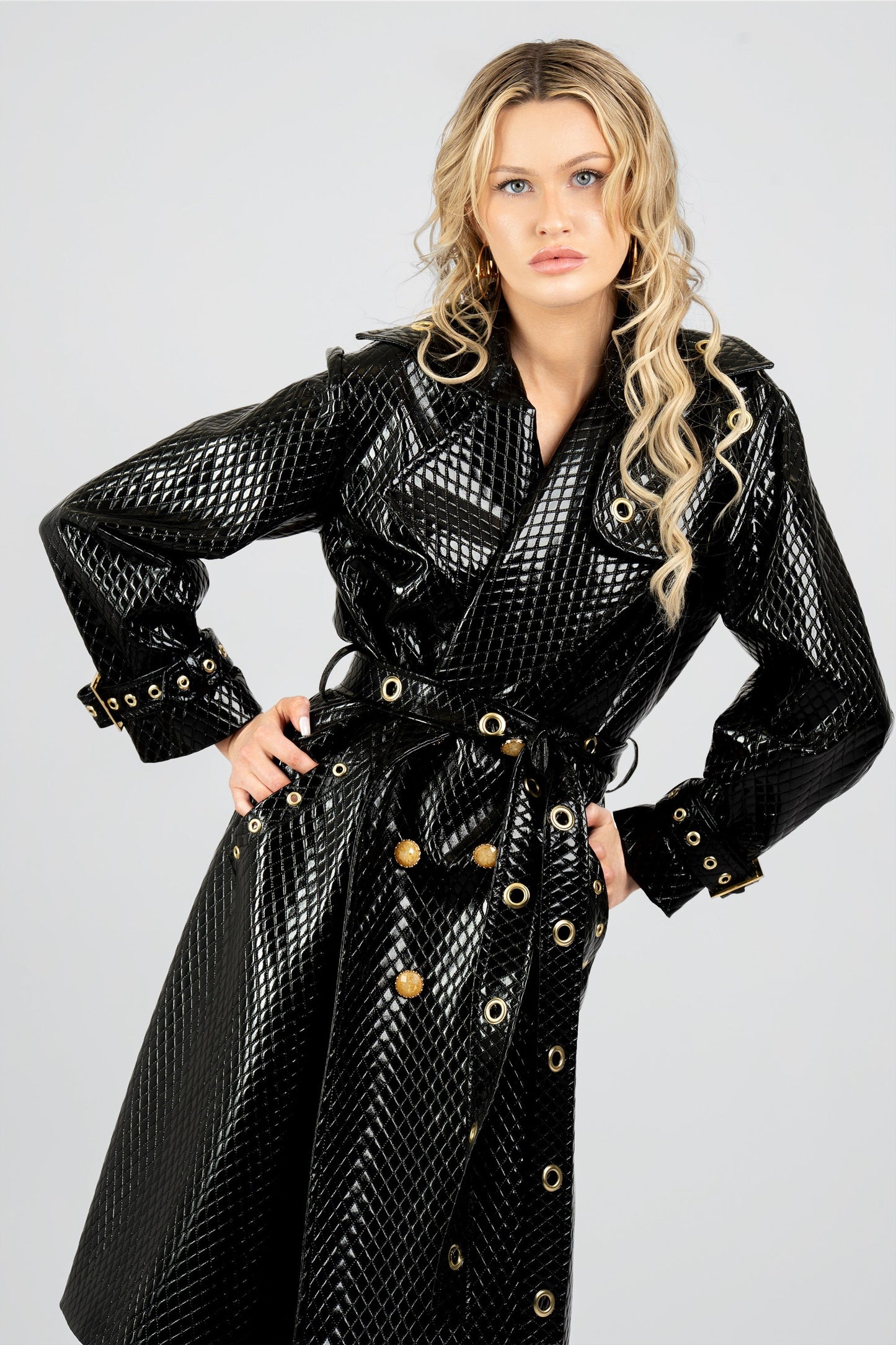 Trinity Quilted Vegan Leather Trench Coat