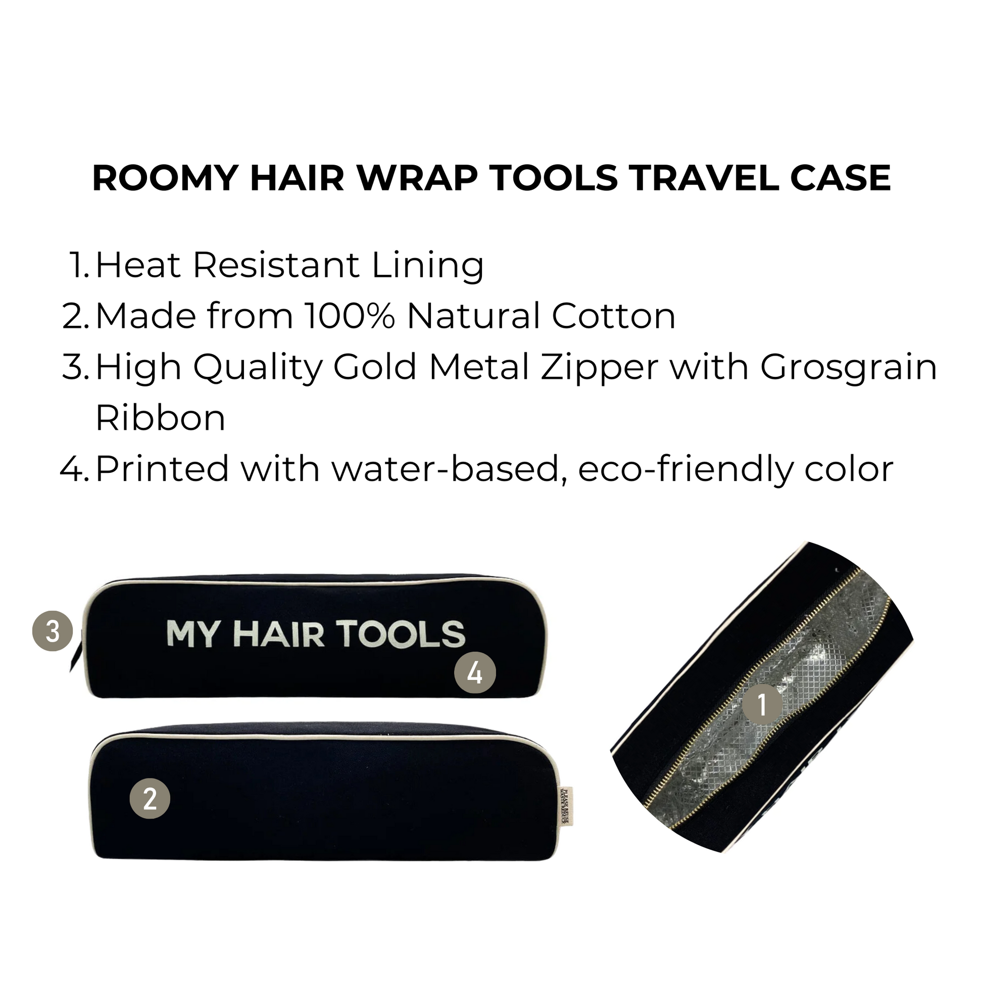 Roomy Hair Wrap Tools Travel Case, Black - Concordia Style Boutique