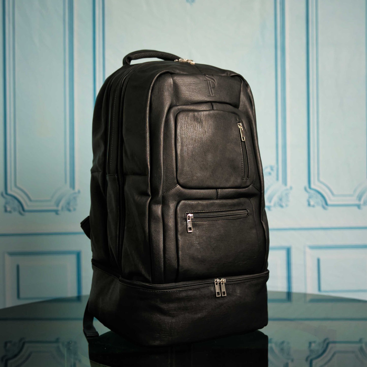 Black Leather Signature Bag Set (Signature Backpack and Duffle Bag)