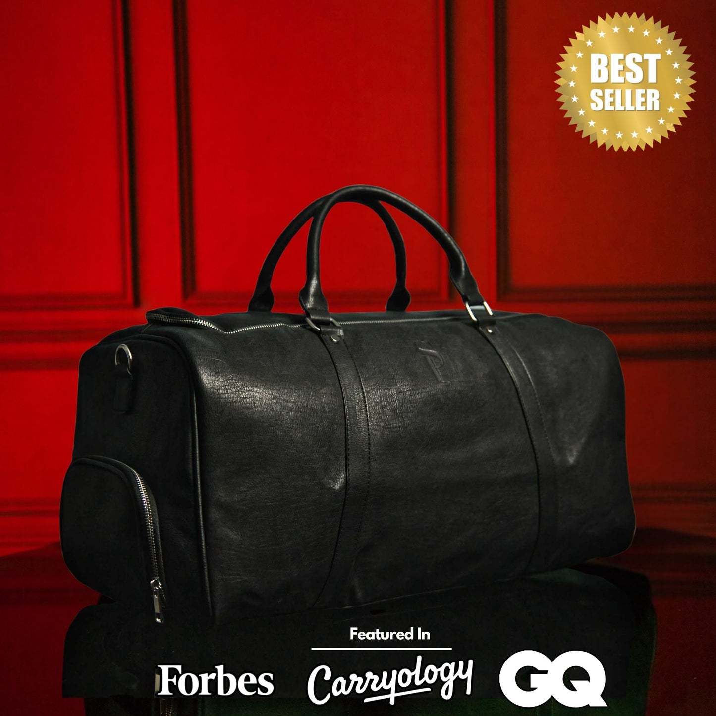 Black Leather Roller Bag Set