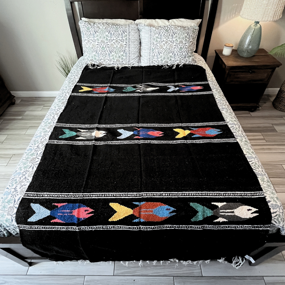 Black Baja Fish Yoga Blanket - Concordia Style Boutique