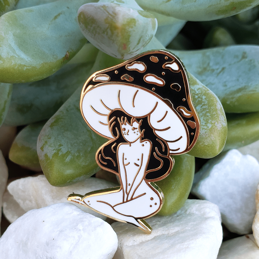 Black Mushroom Girl - Hard Enamel Pin - Concordia Style Boutique