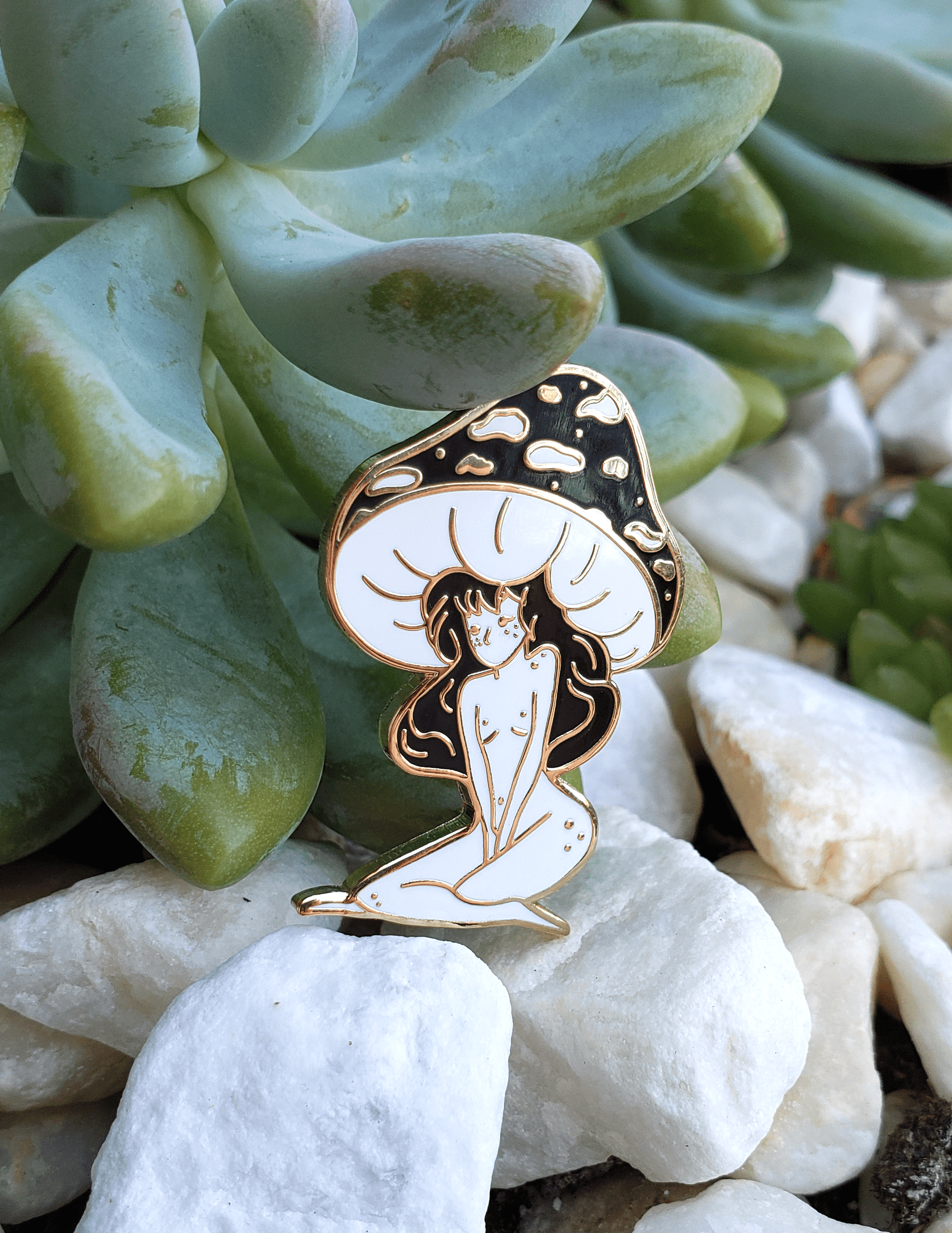 Black Mushroom Girl - Hard Enamel Pin - Concordia Style Boutique