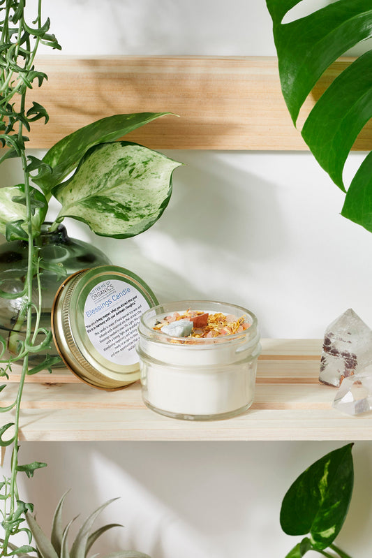 Blessings Candle / Intention Candle / Good Luck / Soy Handpoured Candle/ Candle with Crystals / Botanical Candle / Essential Oil Candle - Concordia Style Boutique