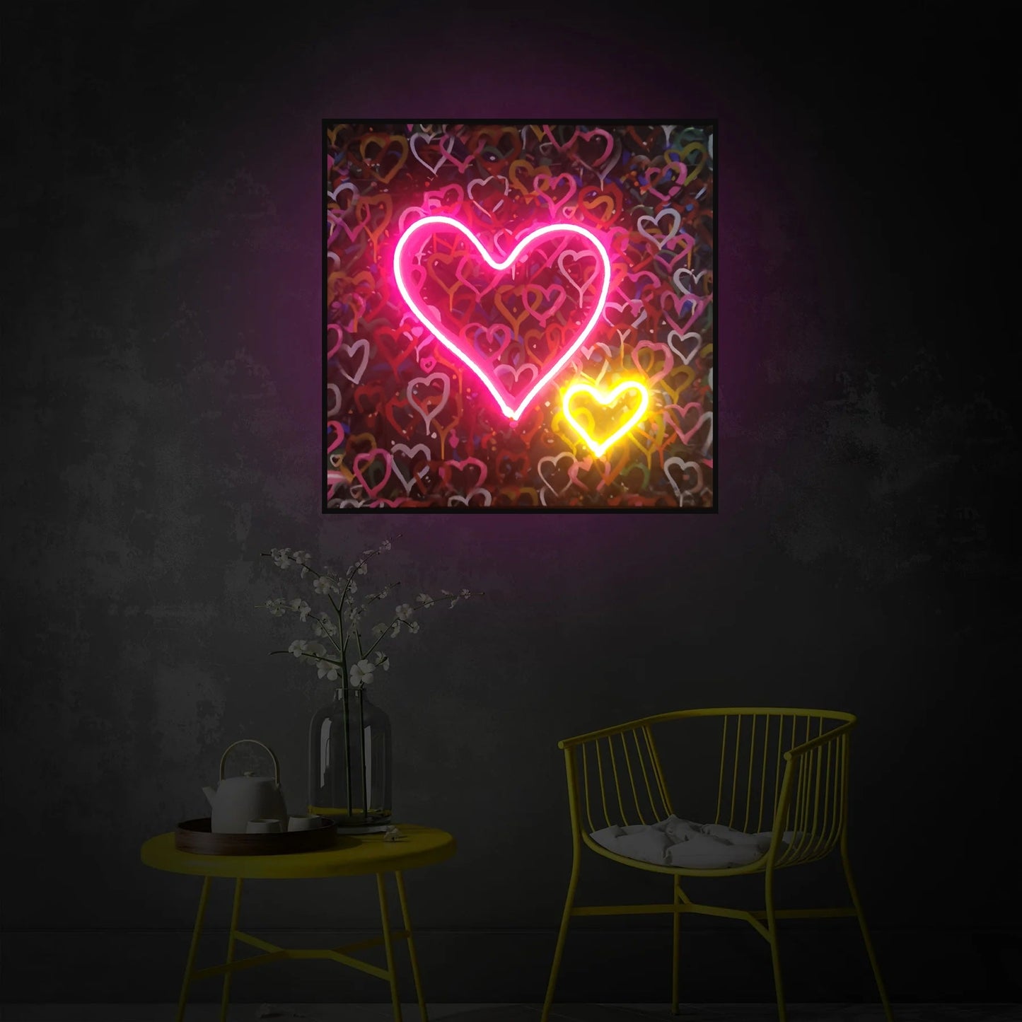 Banksy Hearts Street Art | LED Canvas | Pink Neon Heart Wall Décor