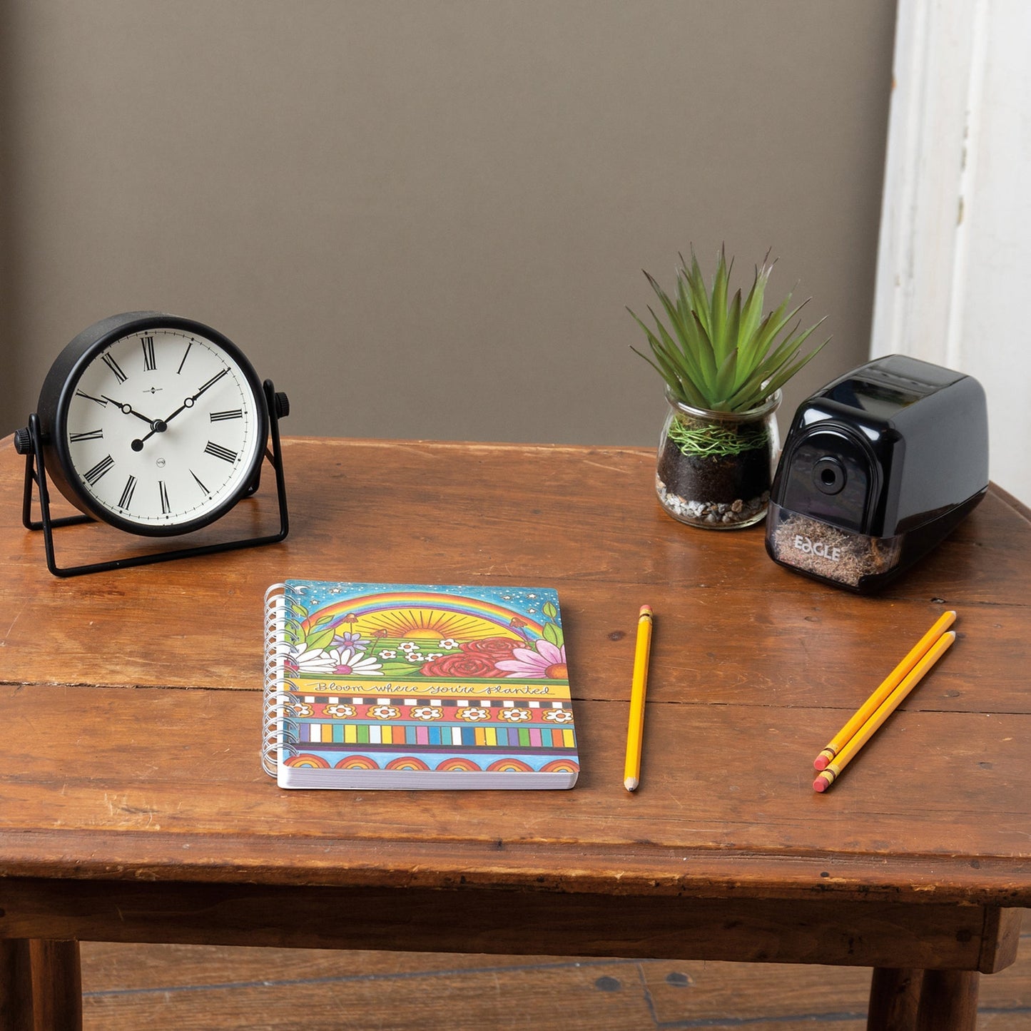 Bloom Where You're Planted Spiral Notebook | Woodburned Flowers & Rainbow Designs Journal - Concordia Style Boutique