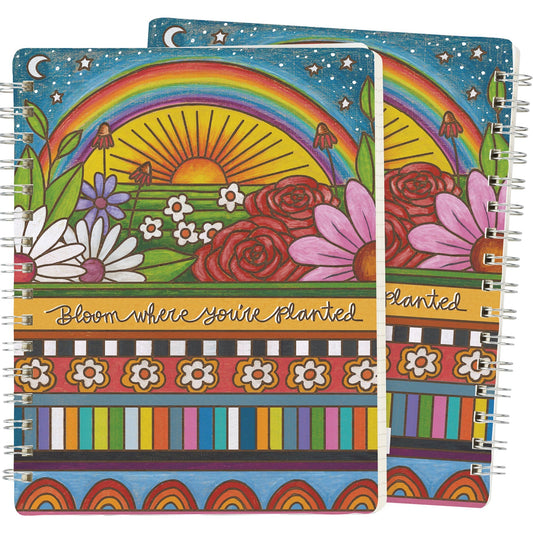 Bloom Where You're Planted Spiral Notebook | Woodburned Flowers & Rainbow Designs Journal - Concordia Style Boutique