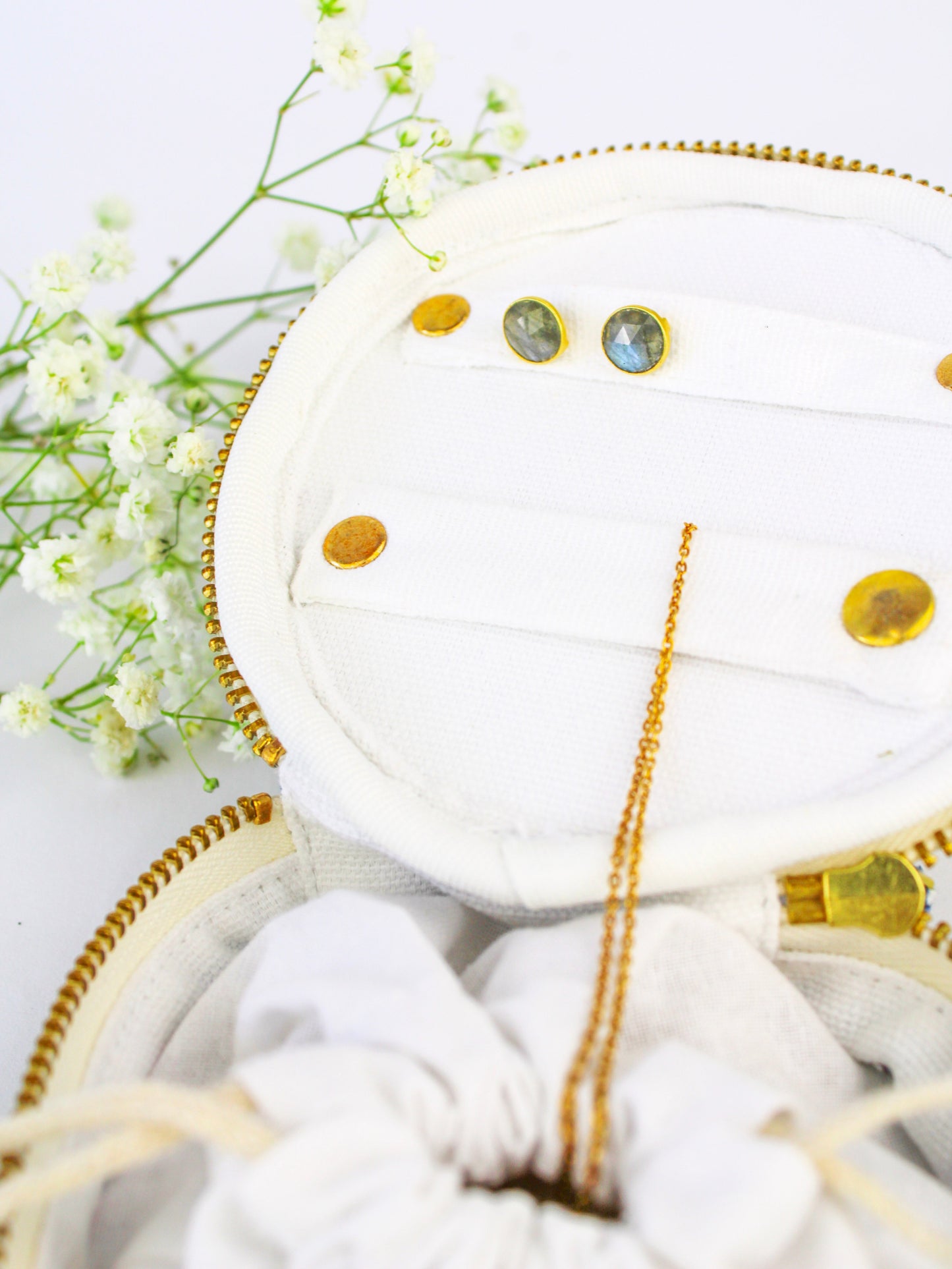 Blue Ditsy Print Jewelry Pouch