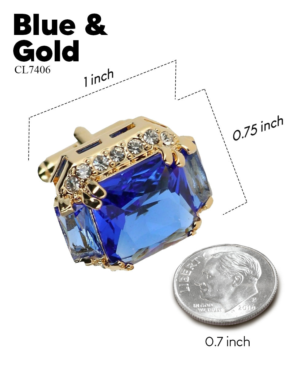 Vittorio Vico Large Rectangular Diamond Flanked Colorstone Crystal Cufflinks: CL 74XX Series