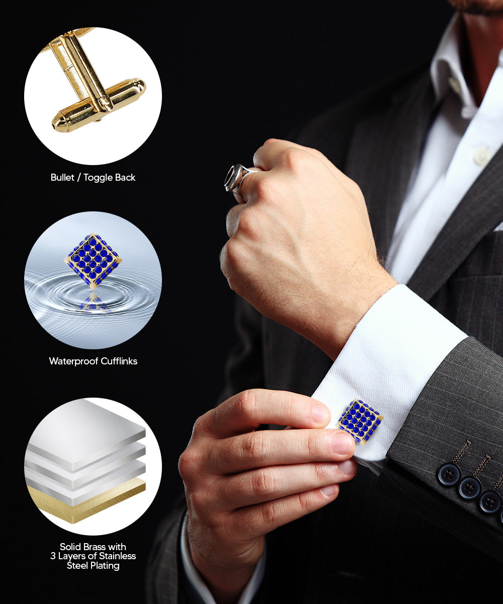 Vittorio Vico Men's Large Square Studded Colored Crystal Cufflinks: CL76XX Series - Concordia Style Boutique