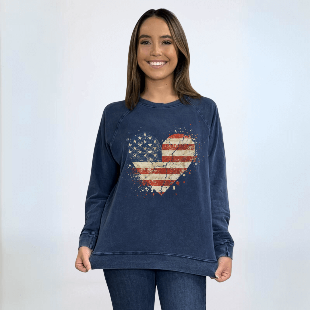 Distressed American Flag Graphic Sweatshirt Made in USA - Concordia Style Boutique