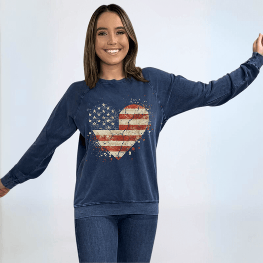 Distressed American Flag Graphic Sweatshirt Made in USA - Concordia Style Boutique