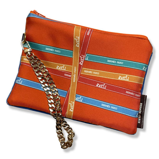 Bolduc Orange Vintage Silk Scarf Grand Wristlet Bag