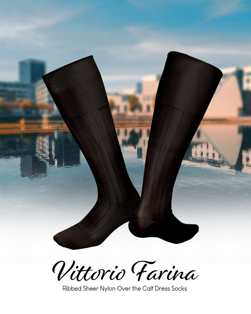 Vittorio Farina Men's Ribbed Shear Nylon Over The Calf Dress Socks