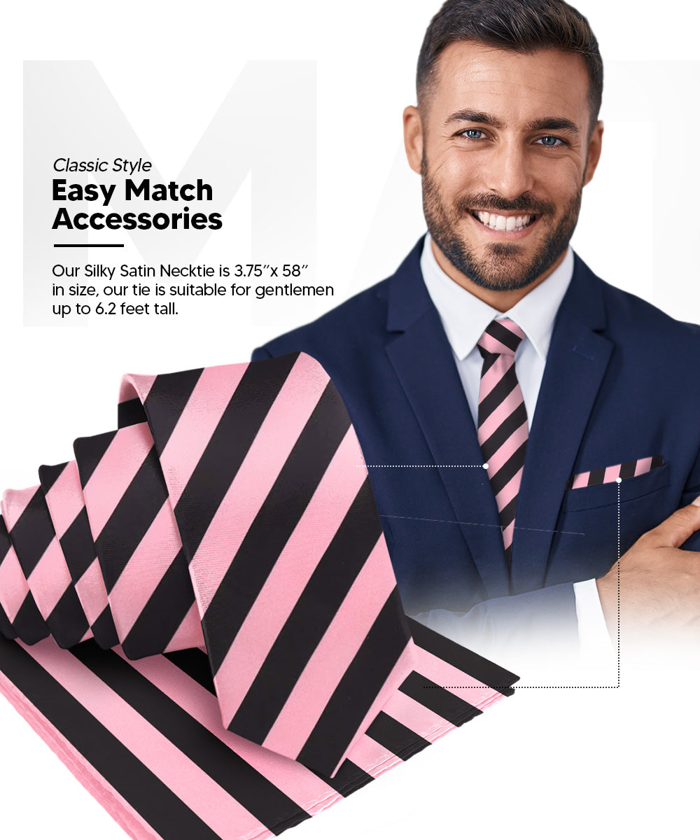 Vittorio Farina Men's Striped Satin Necktie & Pocket Square