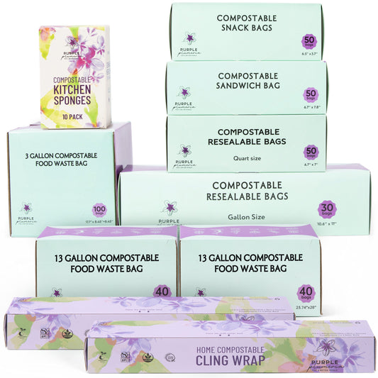 The Complete Eco Friendly Kitchen Bundle  – Compostable Zip Bags, Cling wrap, Sponges & Trash Bags