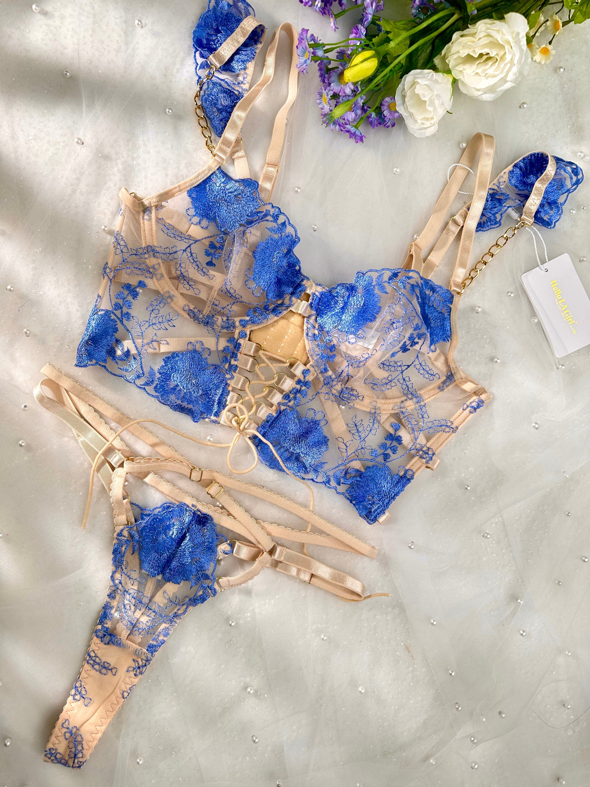 Enchanted Blue Blossom Lace Lingerie Set - Concordia Style Boutique