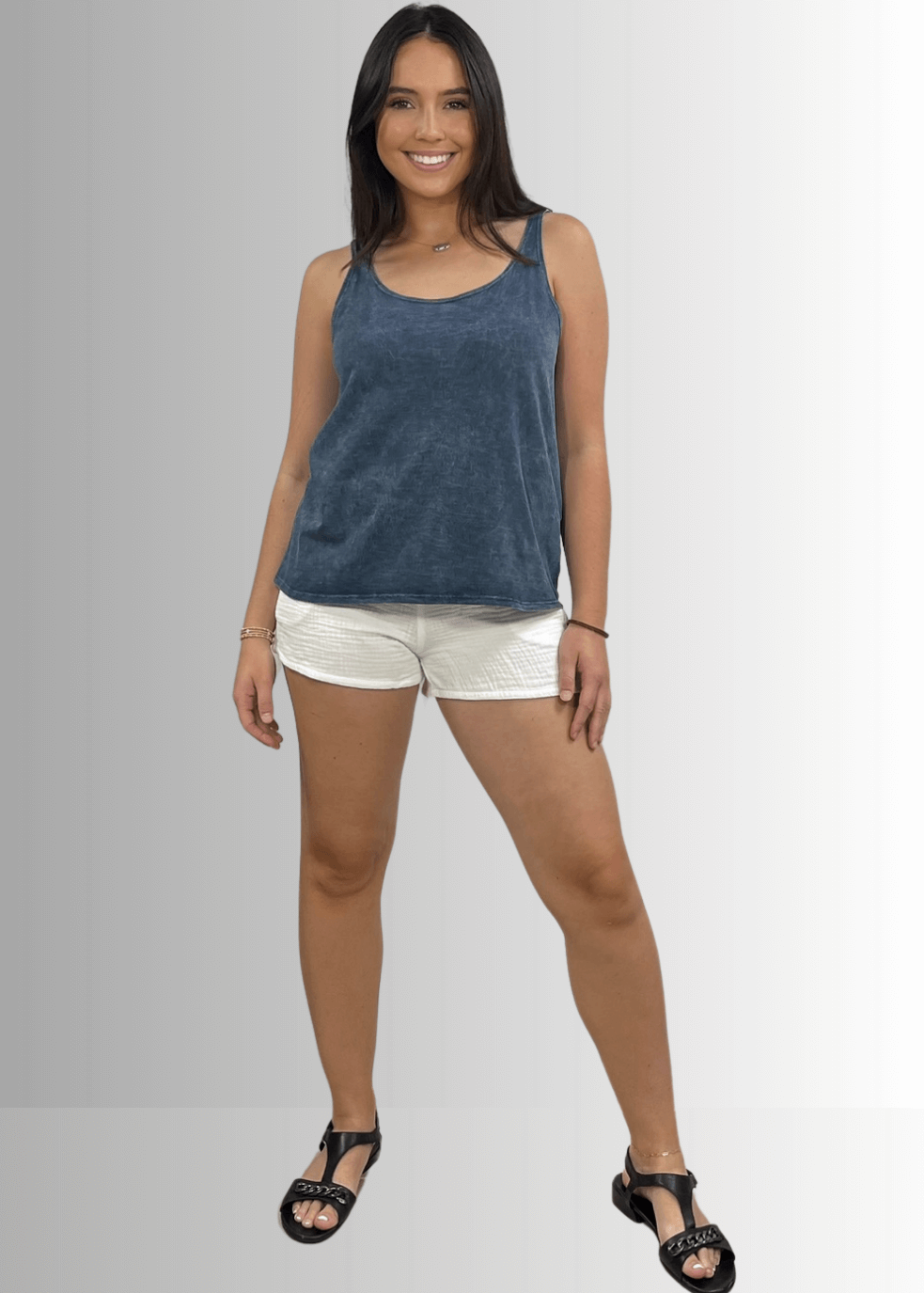 Twenty Four Seven Cotton Tank in Dark Blue Grey Denim - Concordia Style Boutique