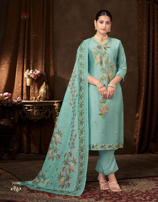 Chanderi silk Kurti set : embroidered