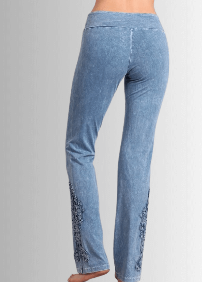 Mineral Washed Bootcut Jeggings Crochet DetaiL - Concordia Style Boutique