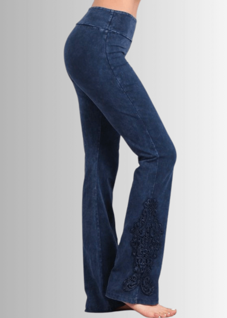 Mineral Washed Bootcut Jeggings Crochet DetaiL - Concordia Style Boutique