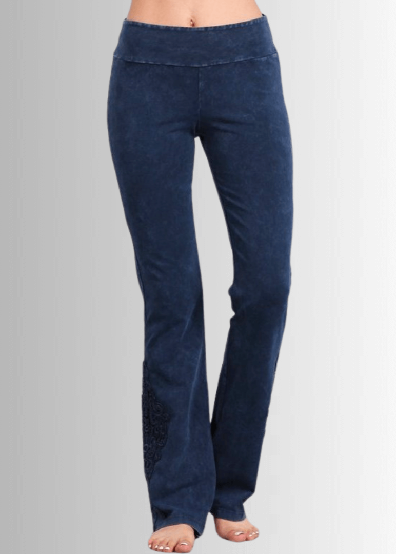 Mineral Washed Bootcut Jeggings Crochet DetaiL - Concordia Style Boutique