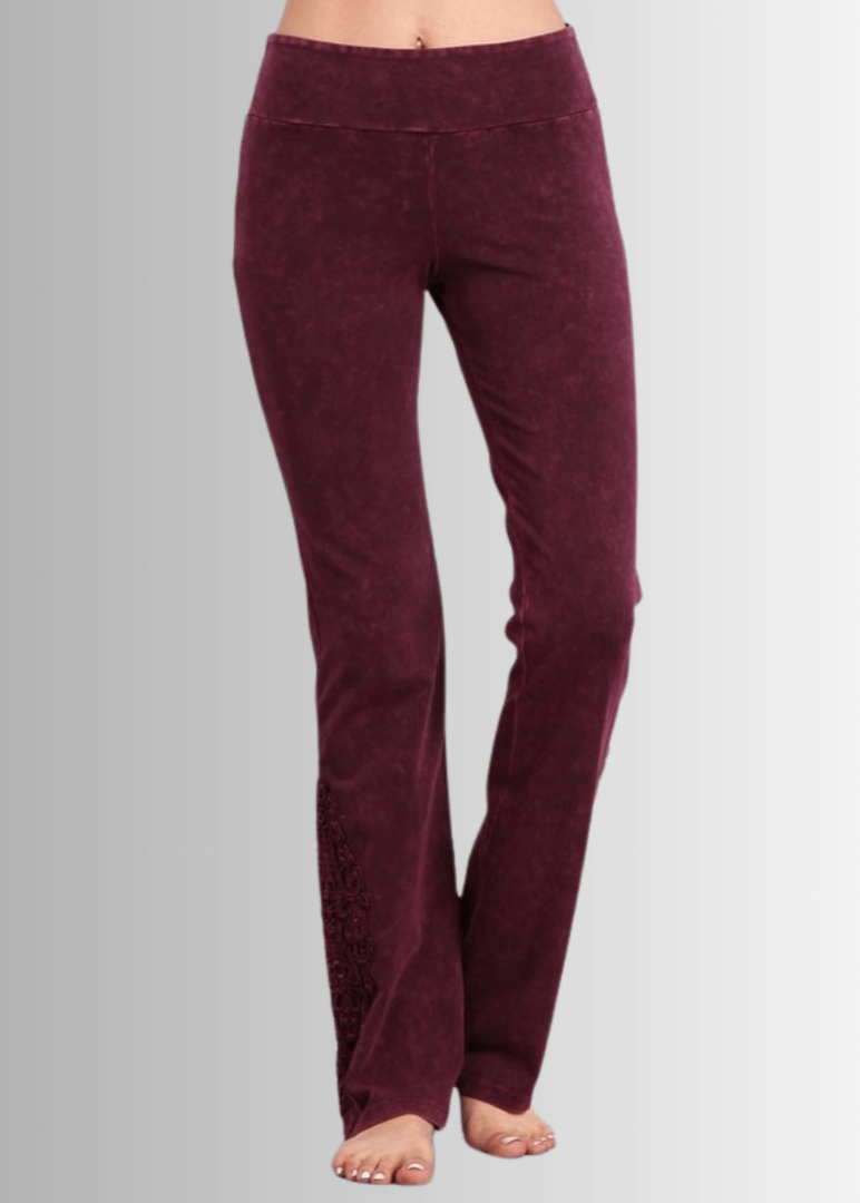 Mineral Washed Bootcut Jeggings Crochet DetaiL - Concordia Style Boutique