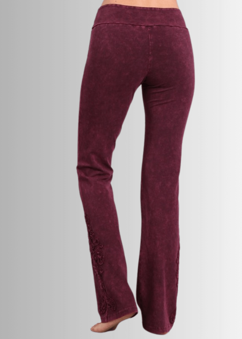 Mineral Washed Bootcut Jeggings Crochet DetaiL - Concordia Style Boutique