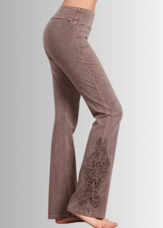 Mineral Washed Bootcut Jeggings Crochet Detail - Concordia Style Boutique