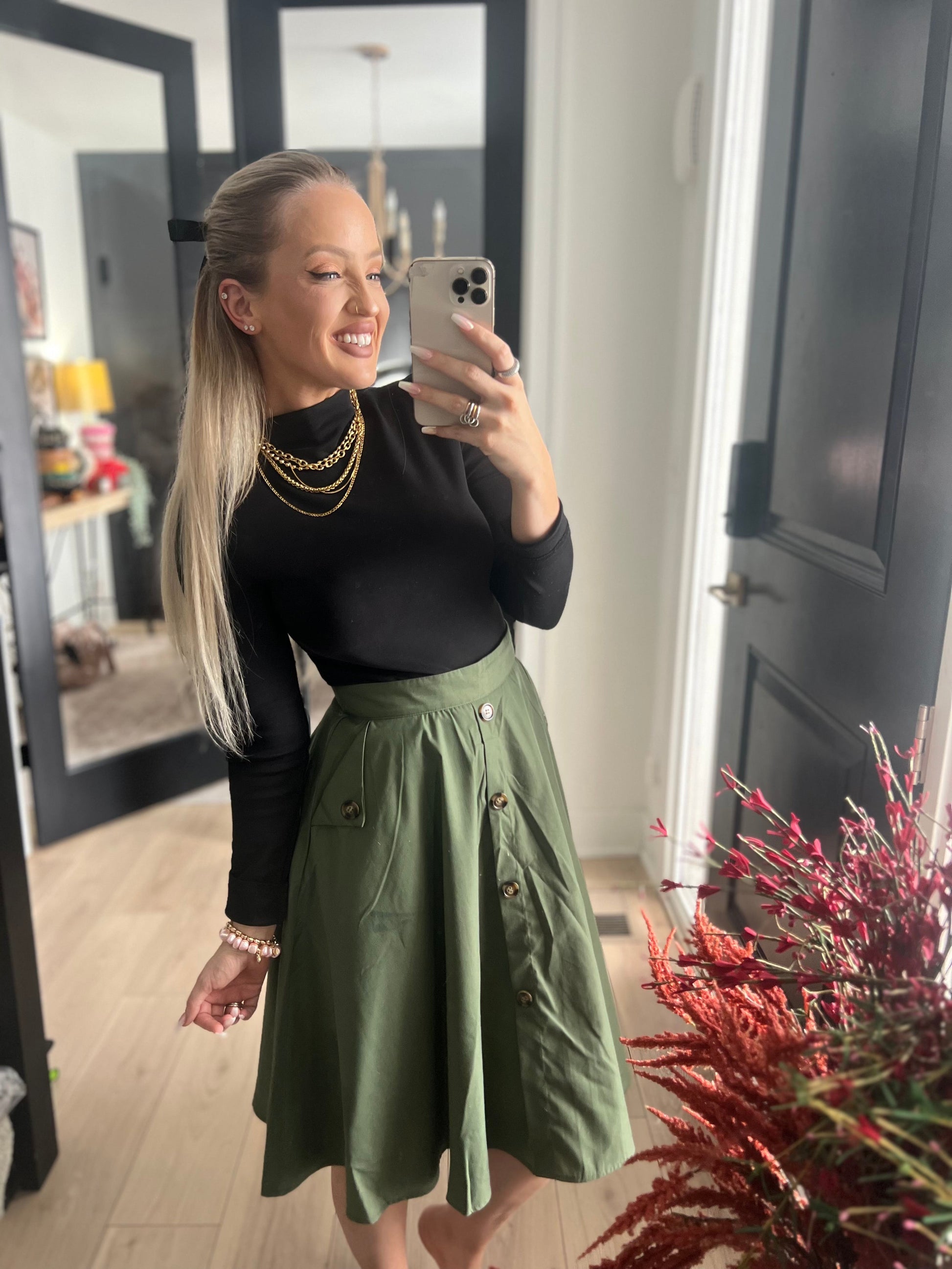 Green Pocket Skirt -clearance - Concordia Style Boutique